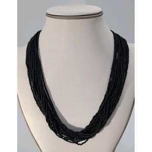 Vintage black 15 strand‎ seed bead 20.5" necklace